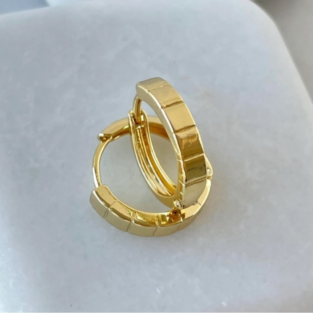 Water Resistant 14k Gold Textured Mini Huggie Hoop Earrings Minimalist Jewelry